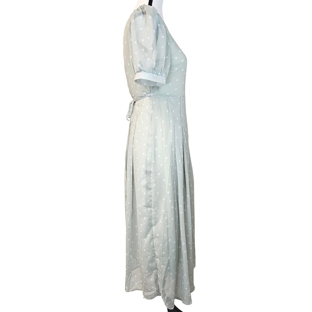 Dazy Soft Sage Green Polka Dot Puff Sleeve Maxi Dress Cottagecore Boho Women's S - Picture 2 of 11
